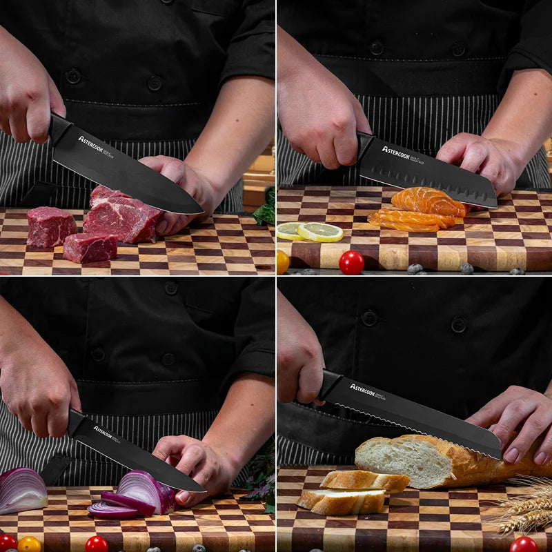 15PCS/ Astercook Knife Set with Sharpener Block - German Stainless Steel, Dishwasher Safe