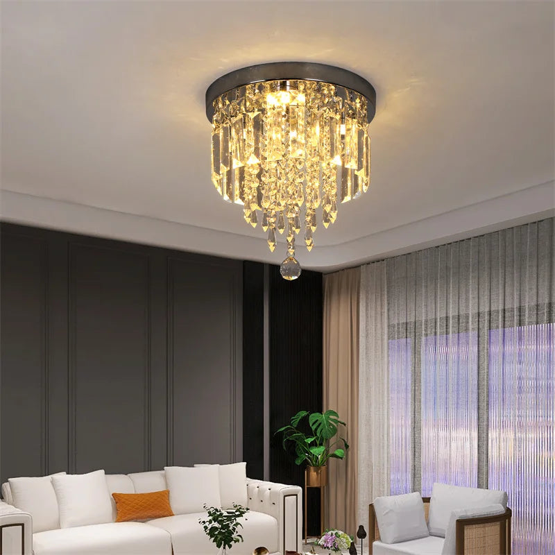 Indoor Crystal Ceiling Lamp Flush Mount Modern Led Chandelier Stainless Steel
