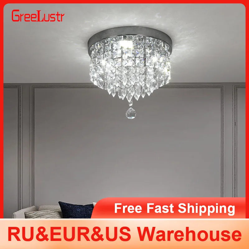 Indoor Crystal Ceiling Lamp Flush Mount Modern Led Chandelier Stainless Steel