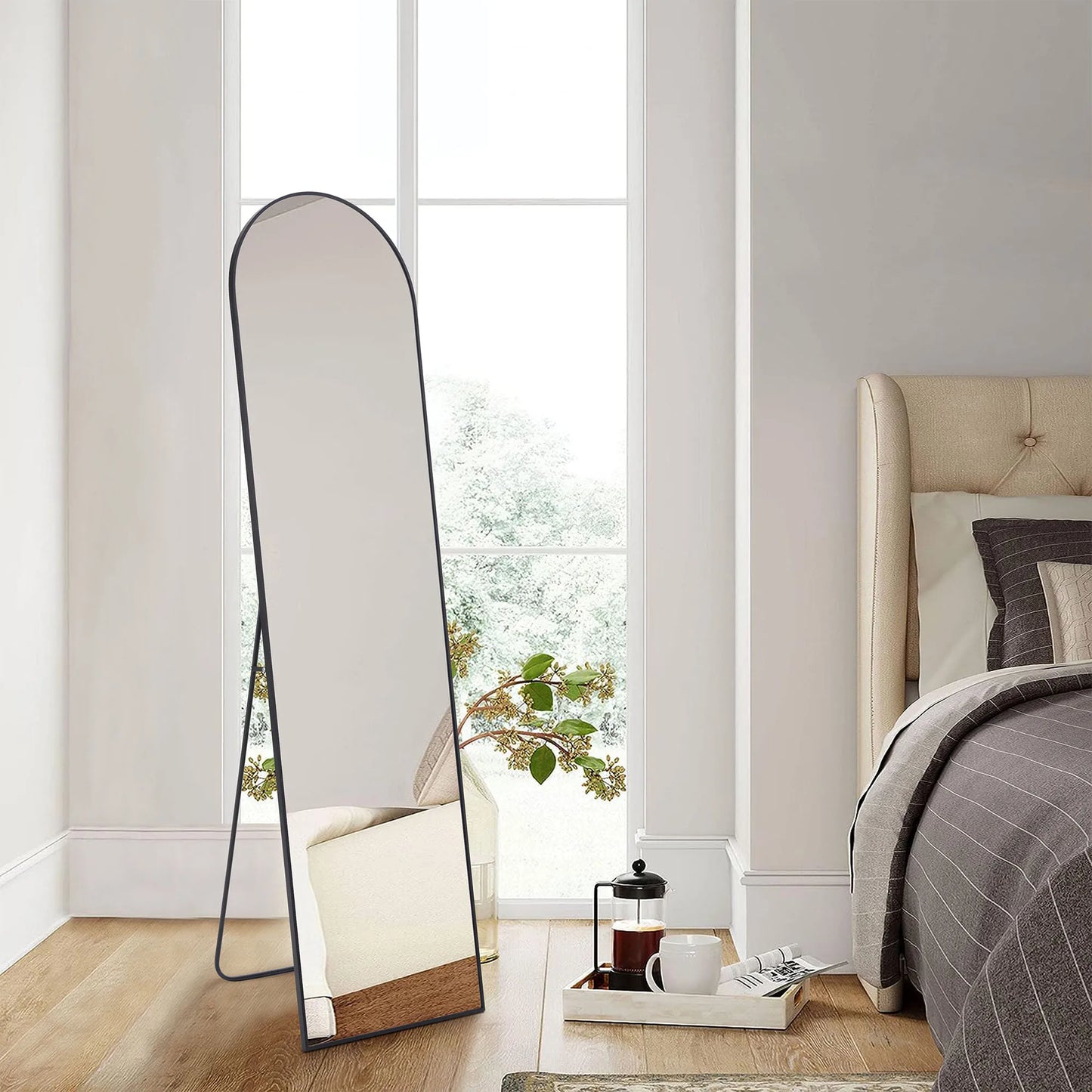Full Length Arched Right Angle Mirror with Stand Sturdy Aluminum Alloy Frame 59 "x 16"