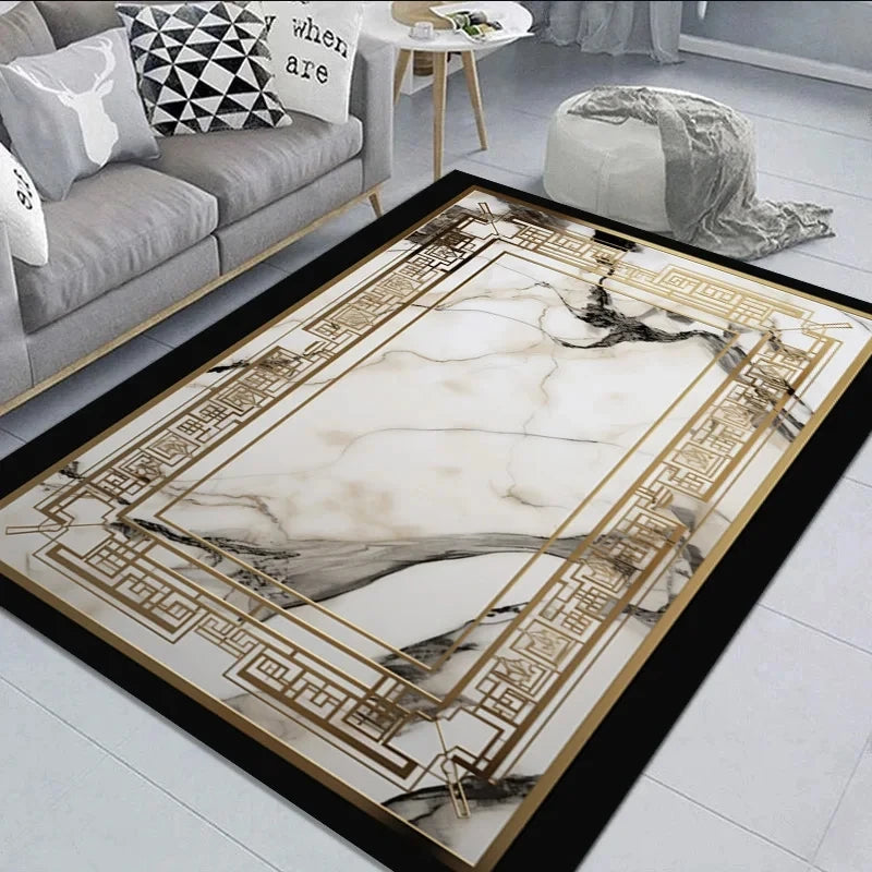 Black Gold Marble Carpet for Living Room / Large Area Rug