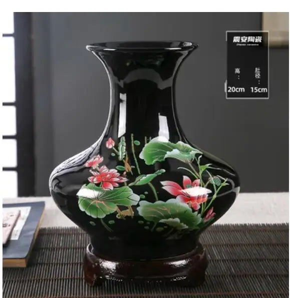 Jingdezhen-Black Porcelain Flower Vase, Crystal Glaze, Handmade,  Chinese Style