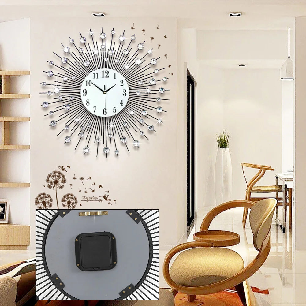 Wall Clock Luxury Wall Clock Diamond Studded Sparkling Bling High Quality Machine Core Metal Clock