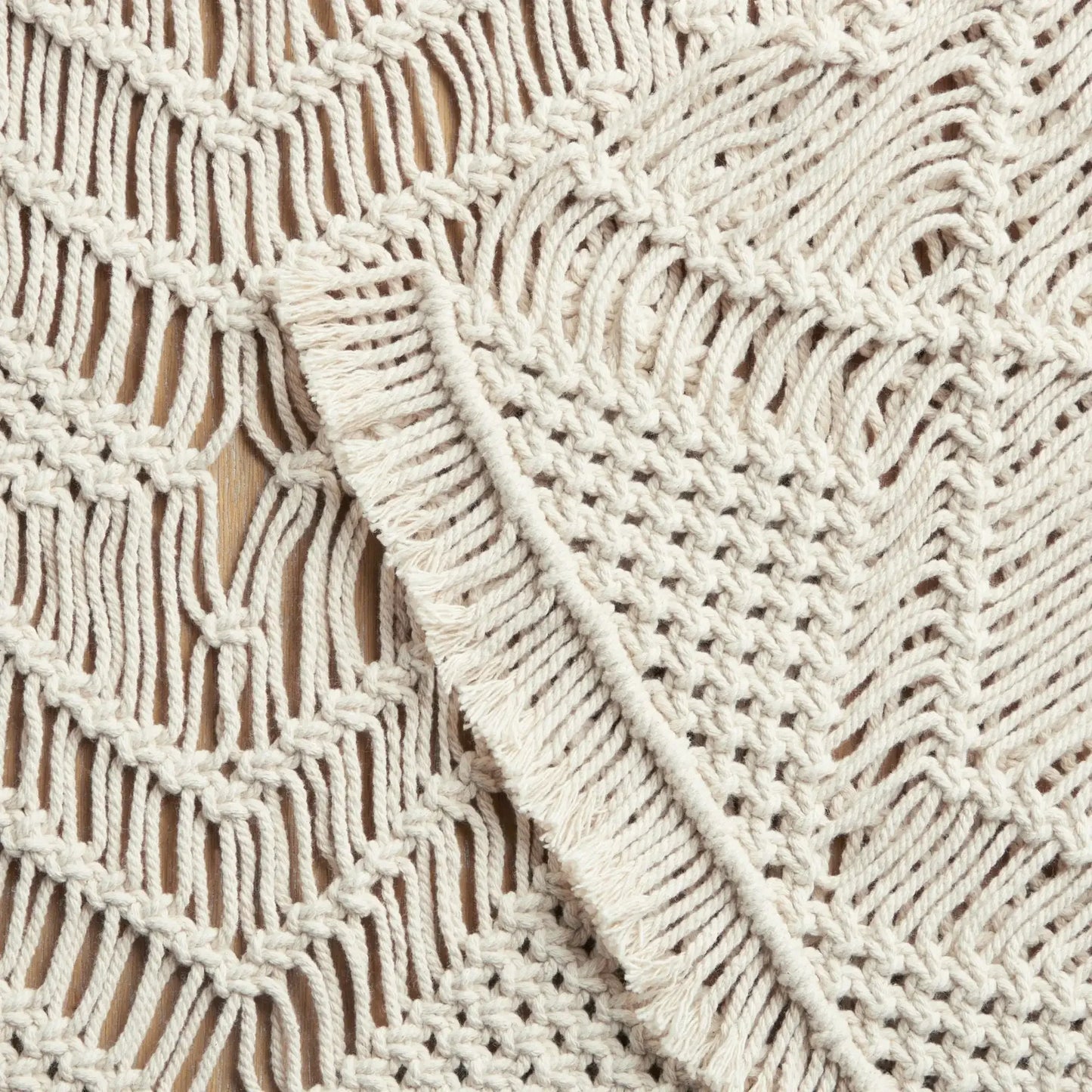 Macrame 90"x14" Machine Washable Natural 100% Cotton Table Runner