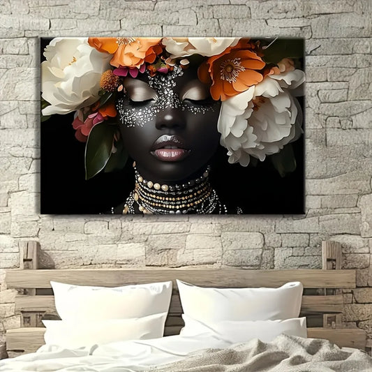 1.5-inch  wood pine framed artwork, modern African women and vibrant floral canvas art
