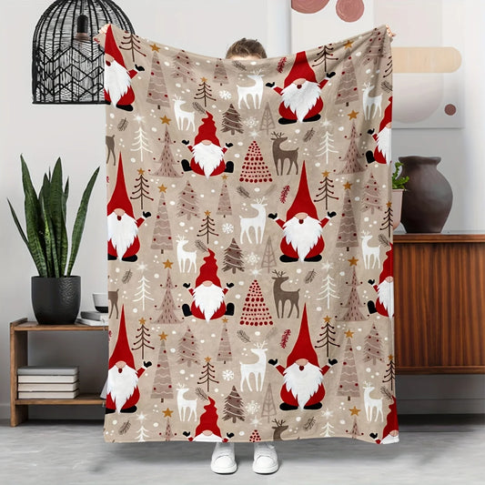 Cozy Christmas Gnome & Reindeer Throw Blanket - Ultra-Soft, Machine Washable