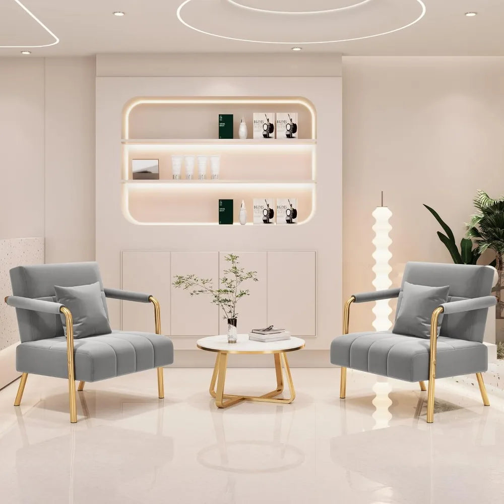 30" W Accent Chair Velvet Oversized Armchair with Golden Frame & Cozy Pillow