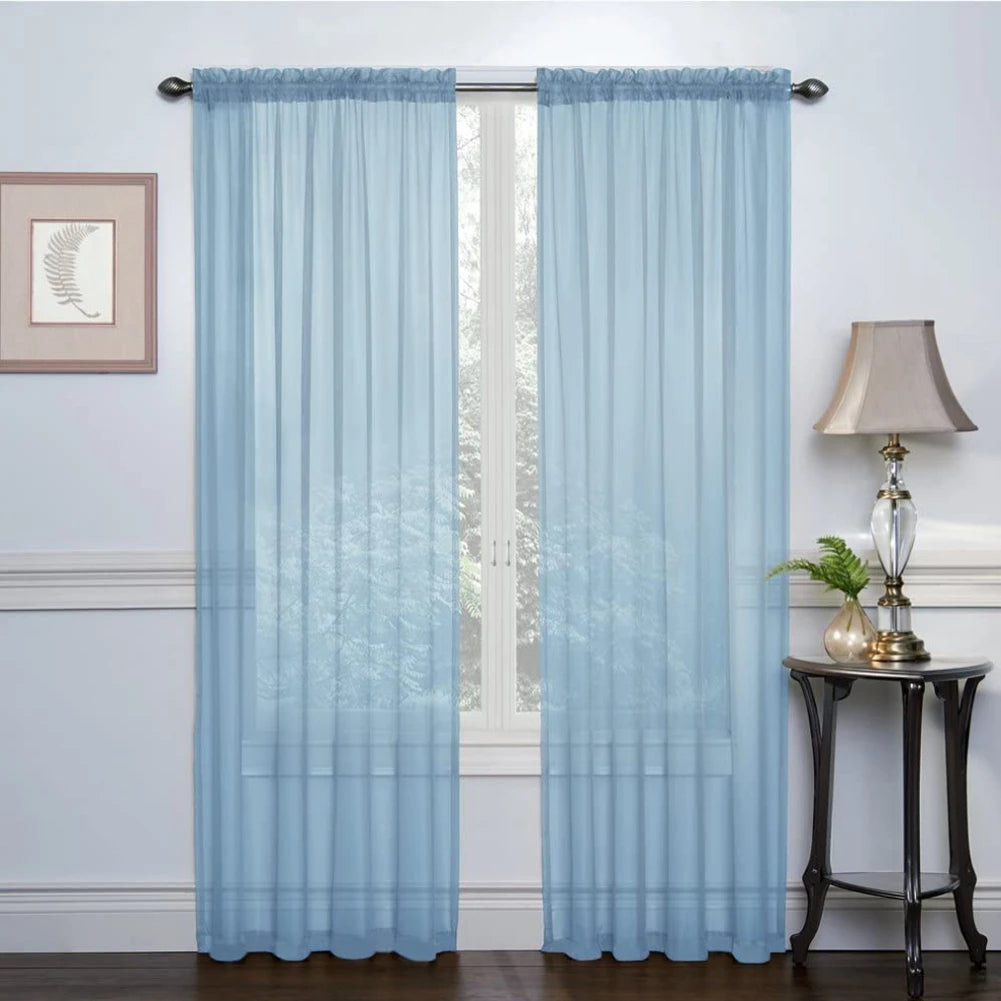 2pcs Sheer Voile Curtain, Colorful Tulle Panel  Easy Fit Rod Pocket