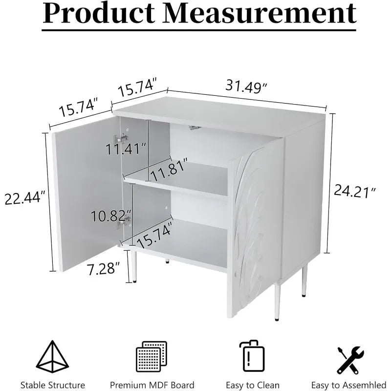 Accent Cabinet with 2 Doors,  Buffet Cabinet with 3D Flower Pattern & Adjustable Shelves, Wood  Credenza