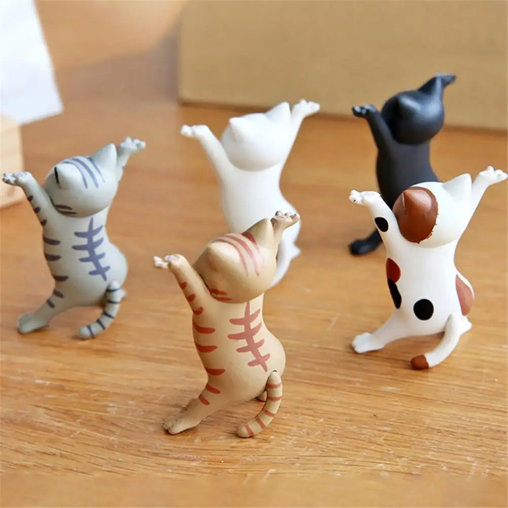 5PCS Raising Hands Dancing Cat Model Cat Ornaments Cat Figures Toys for Children