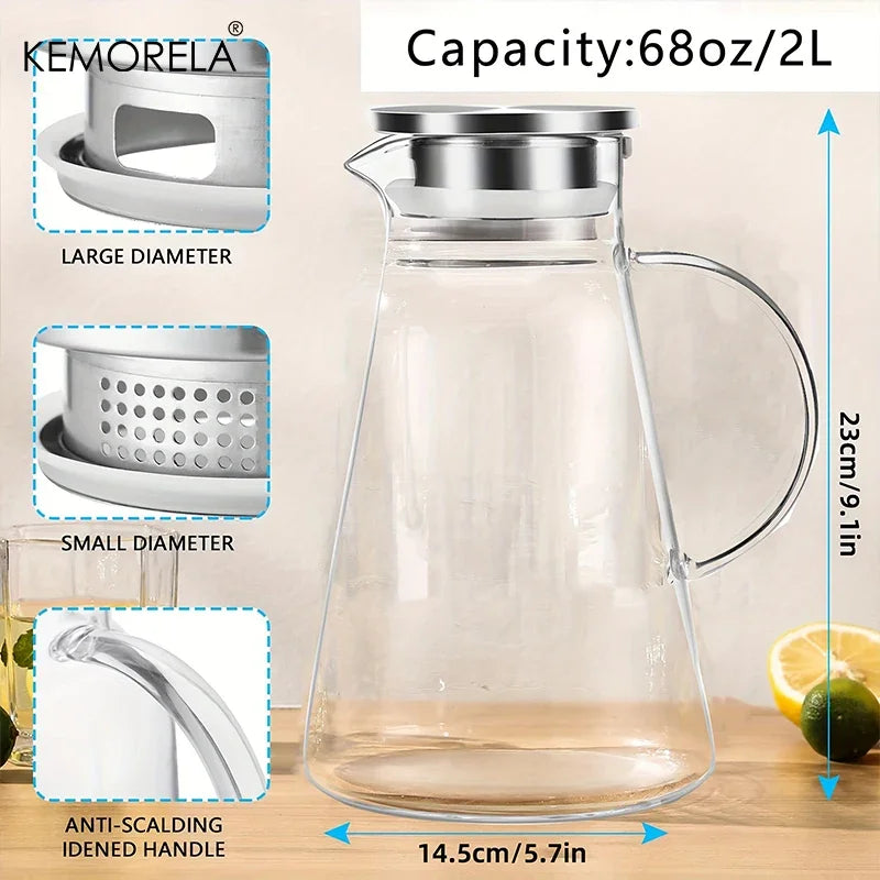 1/2Pcs Water Jug Heat-Resistant Glass Water Kettle  Large Capacity Jug