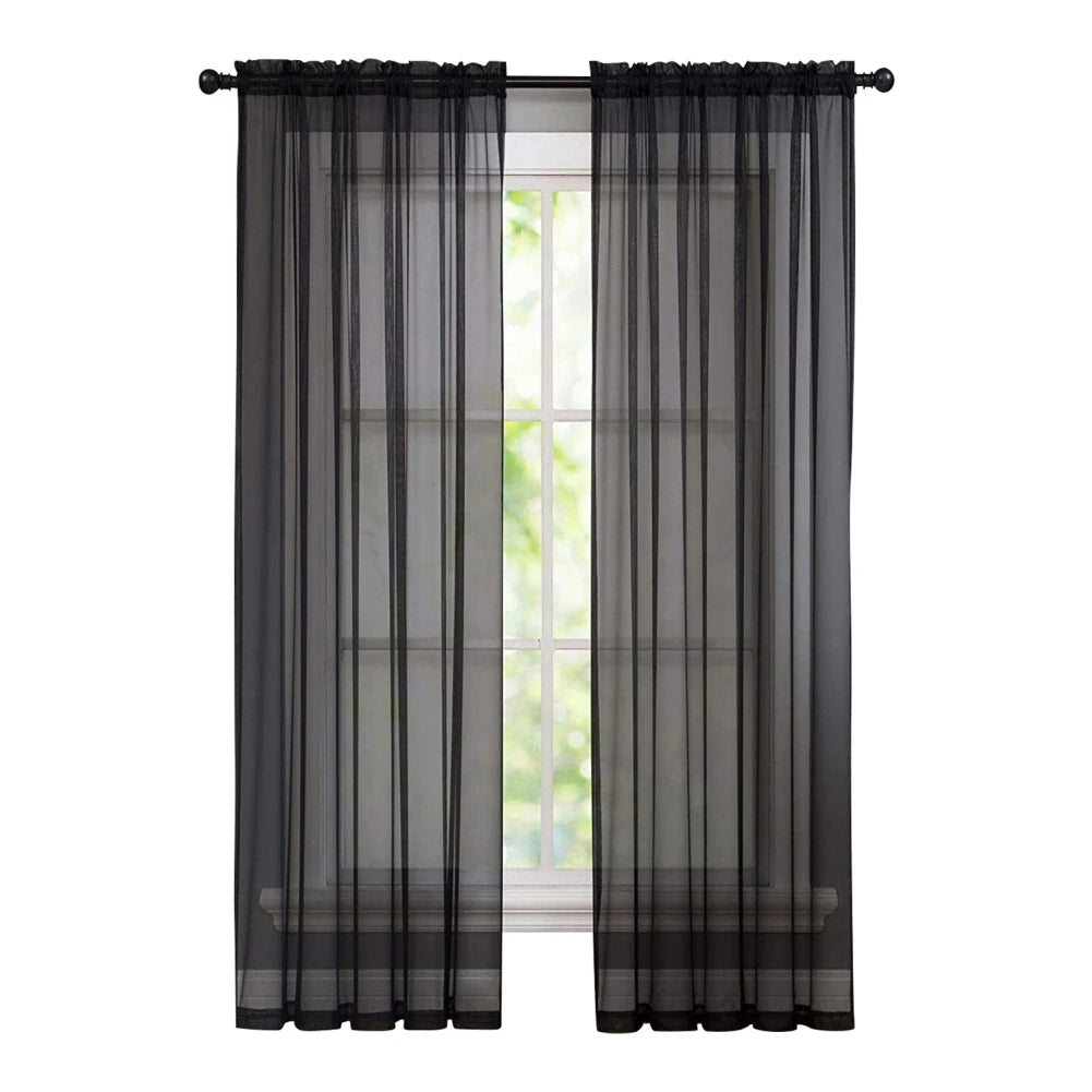 2pcs Sheer Voile Curtain, Colorful Tulle Panel  Easy Fit Rod Pocket