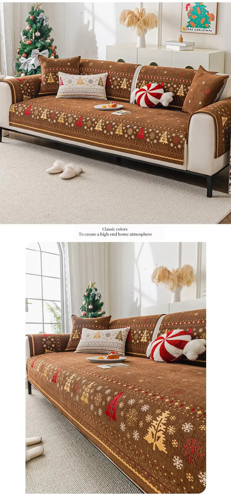 Christmas Tree Chenille Sofa Cushion Four-Season Anti-Slip Luxury Style Sofa Seat Covers