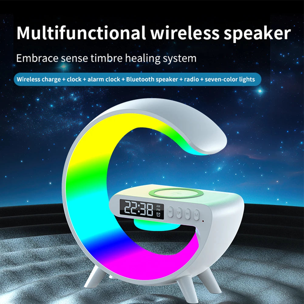 Wireless Speaker Charger Night Light with Alarm Clock Bedside Lamp LED