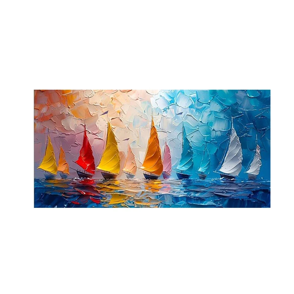 nautical colorful seascape canvas abstract sailboat oil painting for living room