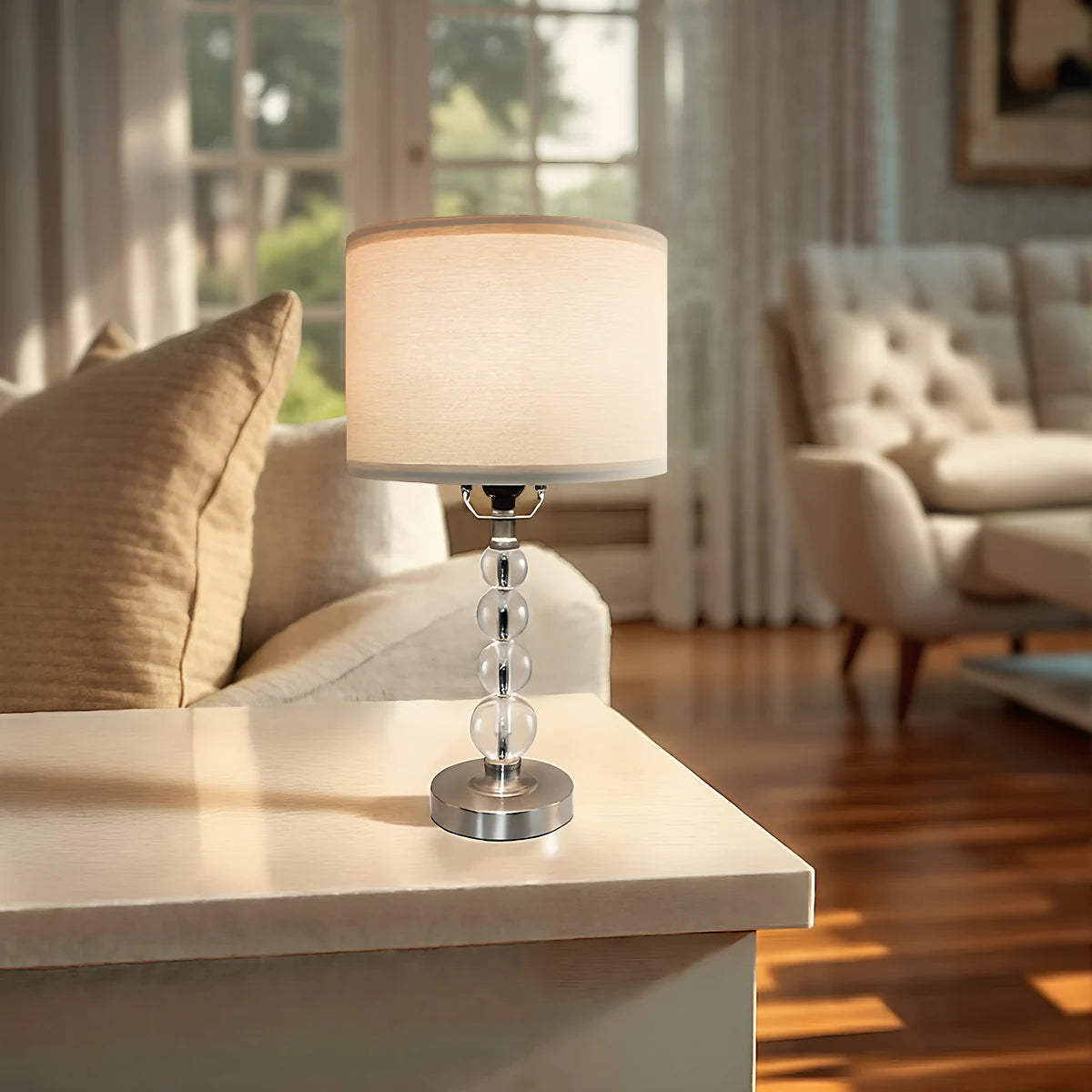 Modern Desk Lamp Set of Two - E26 Socket with Lamp Cap - Linen-Colored Lampshade