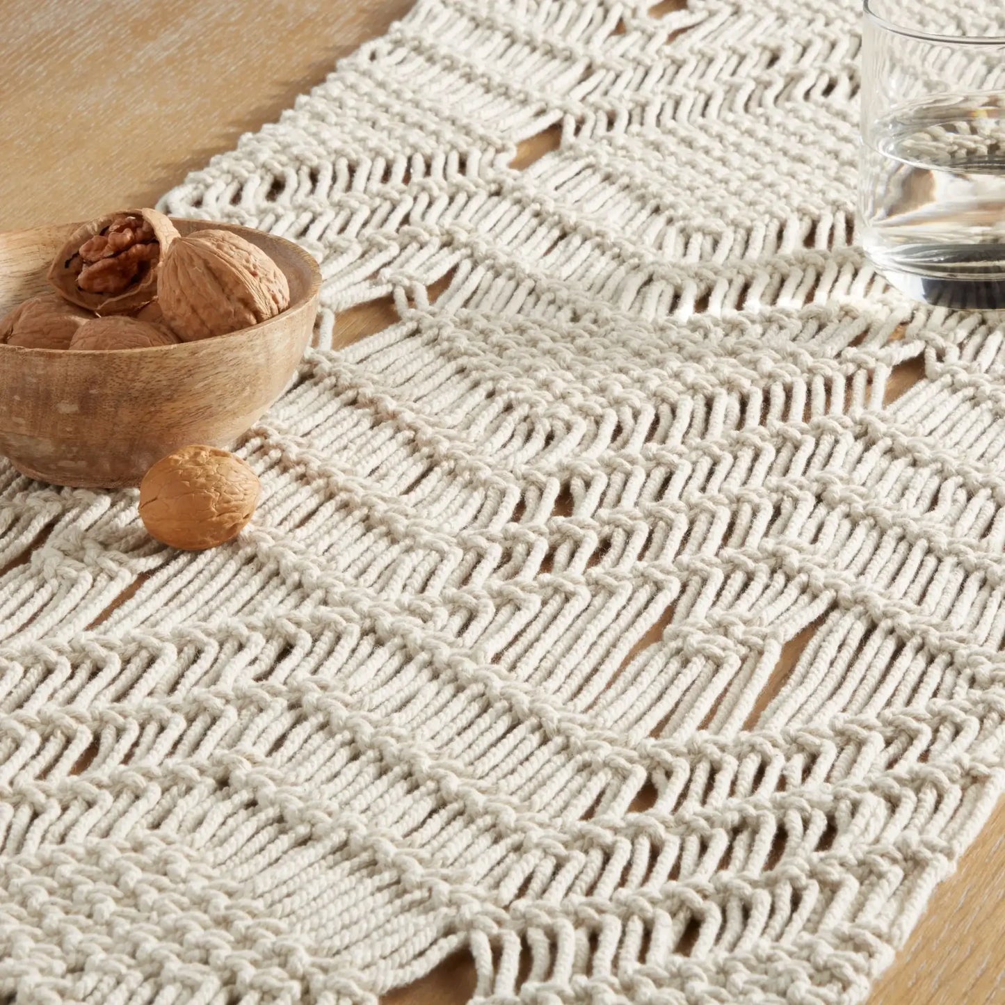 Macrame 90"x14" Machine Washable Natural 100% Cotton Table Runner