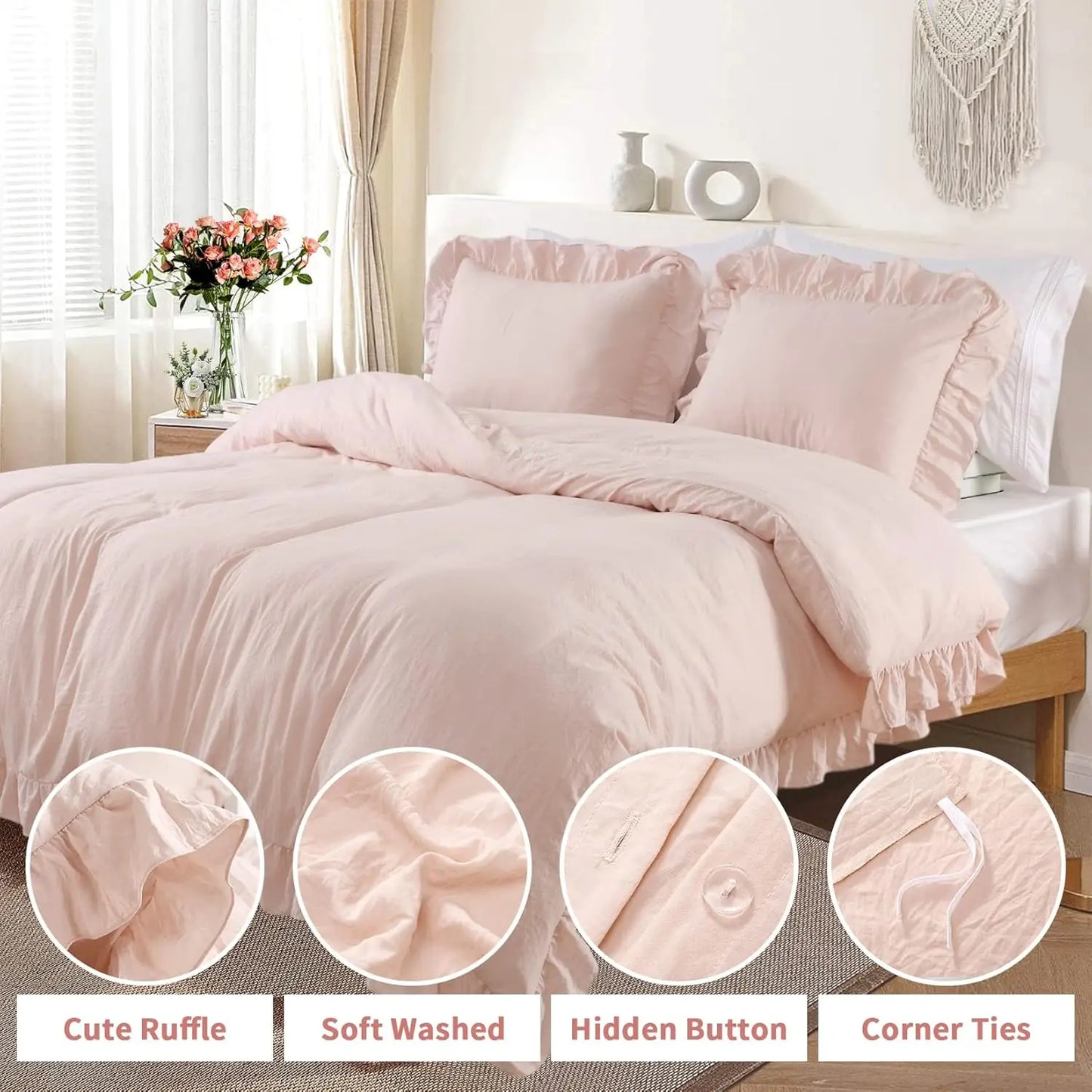 104"x90" Lotus Leaf Edge Bedding Duvet Cover Large Double Bed  Soft Washed Polyester 1 Duvet Cover + 2 Pillowcases