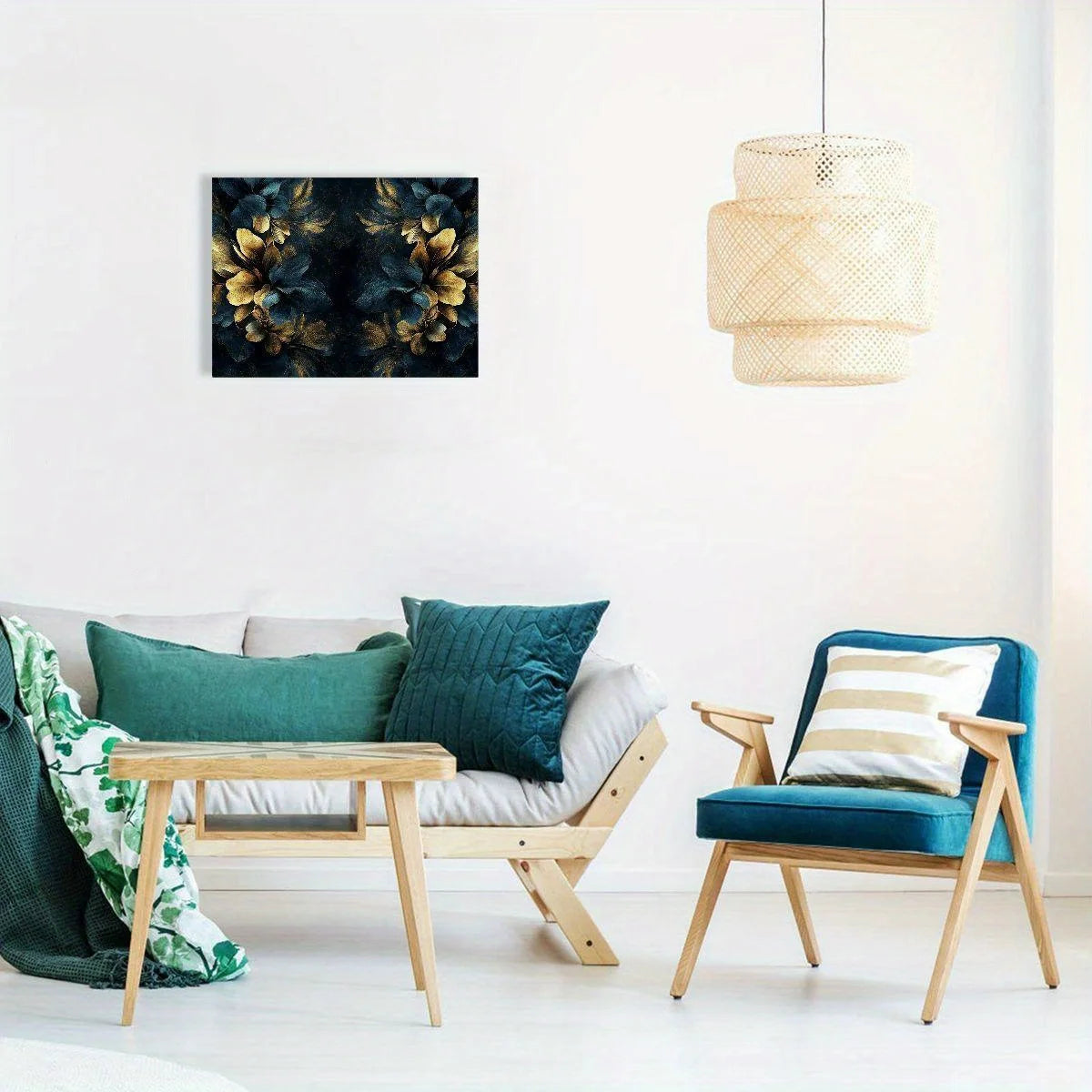 Luxury Gold Wall Art Dark Floral Canvas Painting on Black Background Decoration