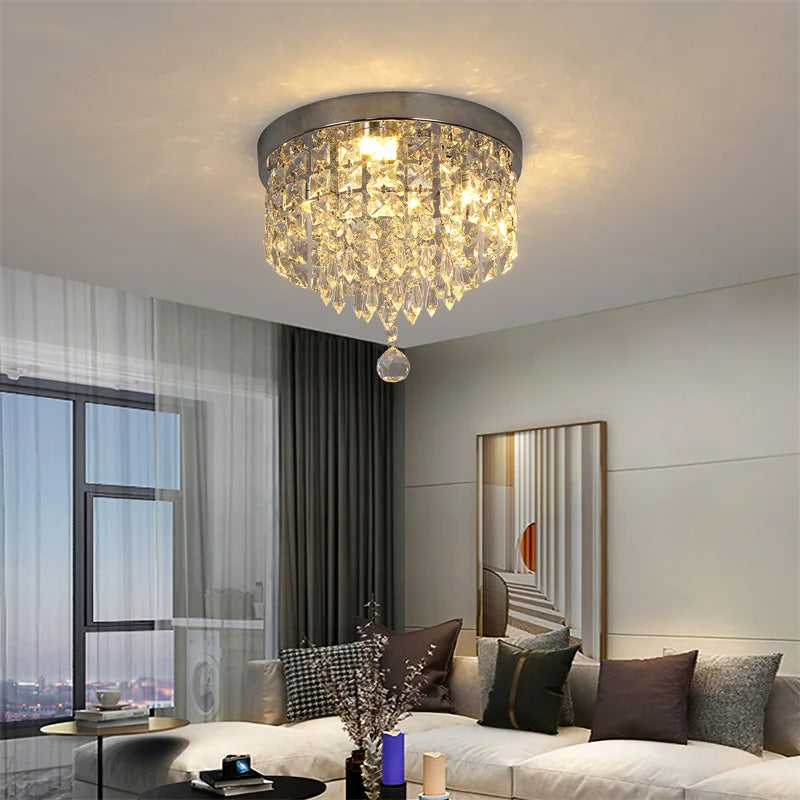 Indoor Crystal Ceiling Lamp Flush Mount Modern Led Chandelier Stainless Steel