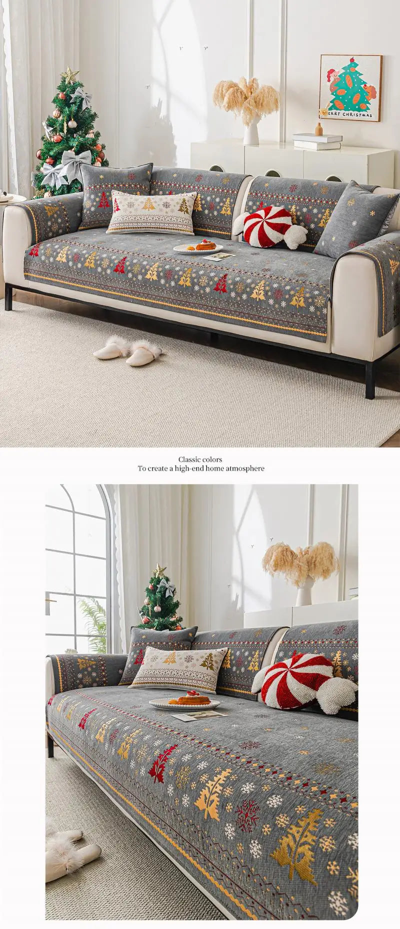 Christmas Tree Chenille Sofa Cushion Four-Season Anti-Slip Luxury Style Sofa Seat Covers
