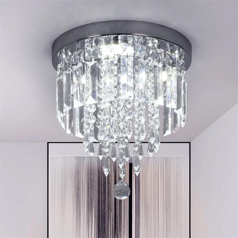 Indoor Crystal Ceiling Lamp Flush Mount Modern Led Chandelier Stainless Steel