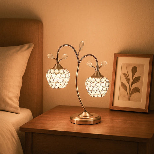 Rose Gold 2-Flower Clock Glass  Modern Simple Desk Lamp Iron Art