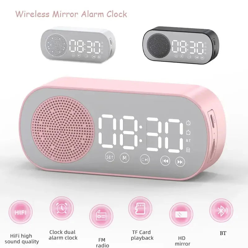 Digital Alarm Clock Wireless Bluetooth Speaker TF FM Radio Sound Box Subwoofer