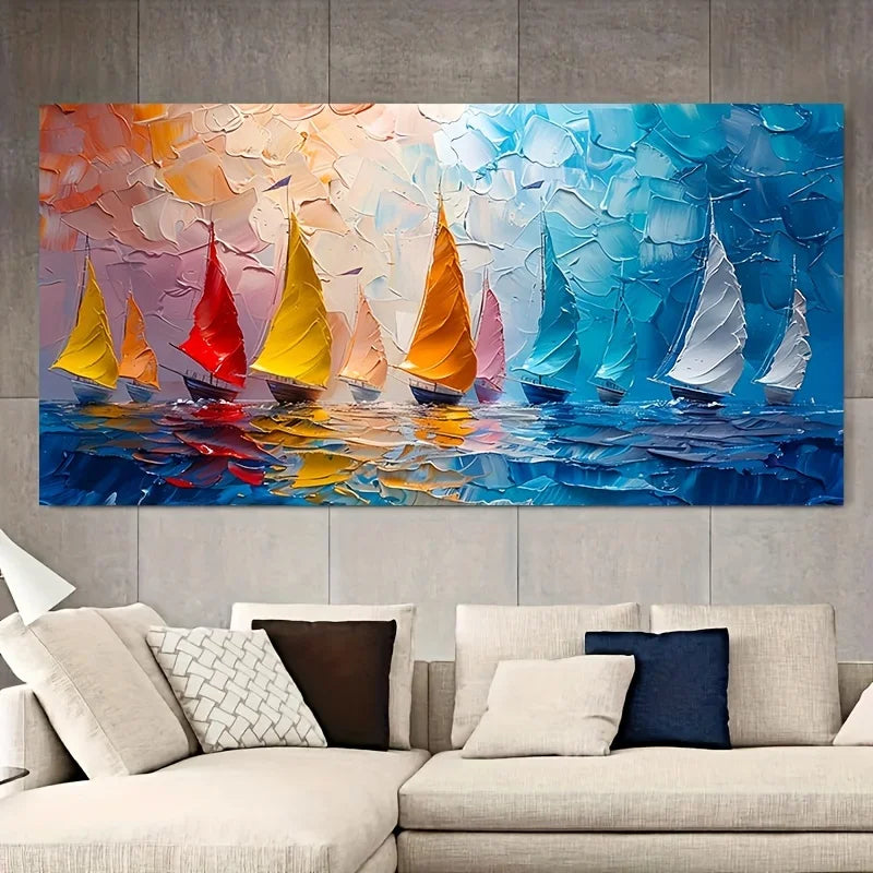 nautical colorful seascape canvas abstract sailboat oil painting for living room