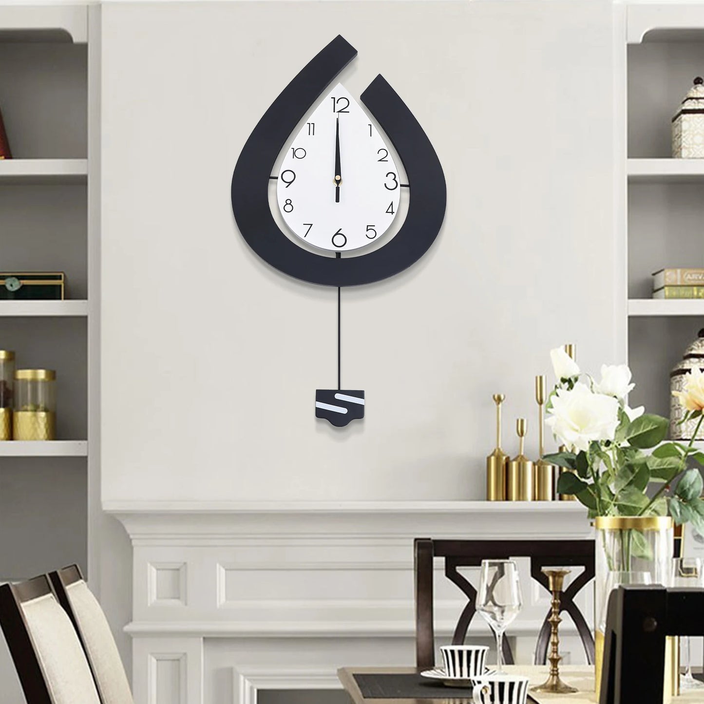 Large Swing Wall Clock  Modern Decor Silent Pendulum Clocks Wall-Mount Teardrop Shape
