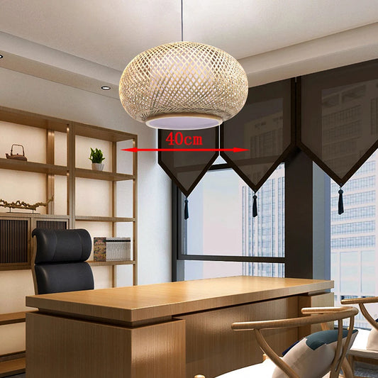 16'' Bamboo Wicker Rattan Shade Pendant Light Fixture Hand-woven Rattan Round