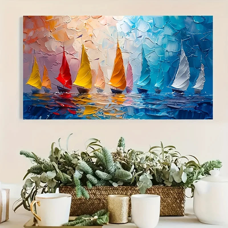 nautical colorful seascape canvas abstract sailboat oil painting for living room