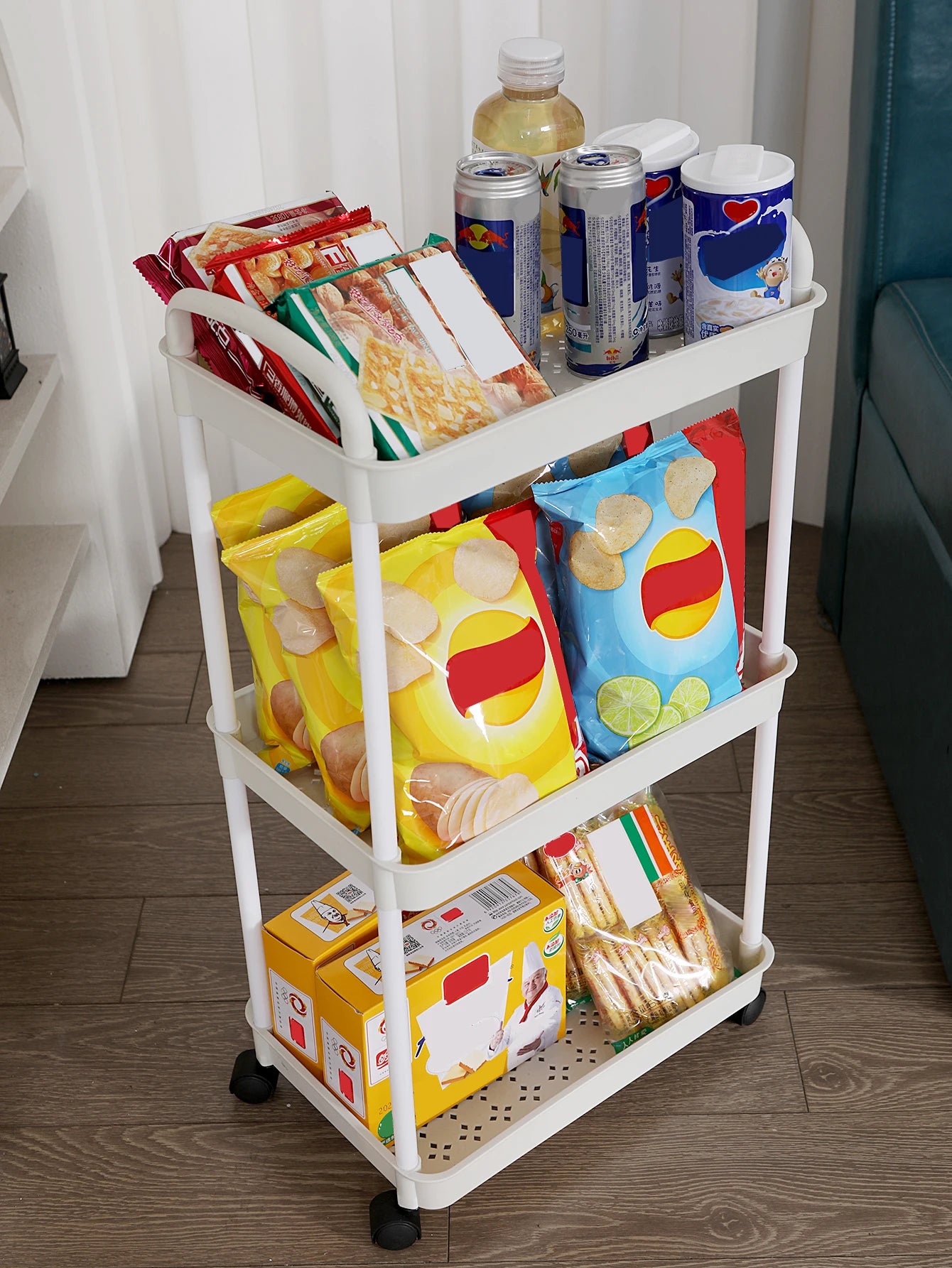 Household Multi-layer Small Cart Storage Rack Kitchen Bedroom Bathroom Storage Rack  With Wheels