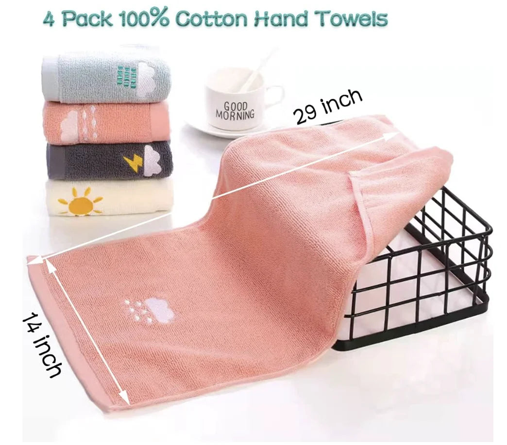 Set of 4 Hand Towels/ Soft Cotton Towels for Bath
