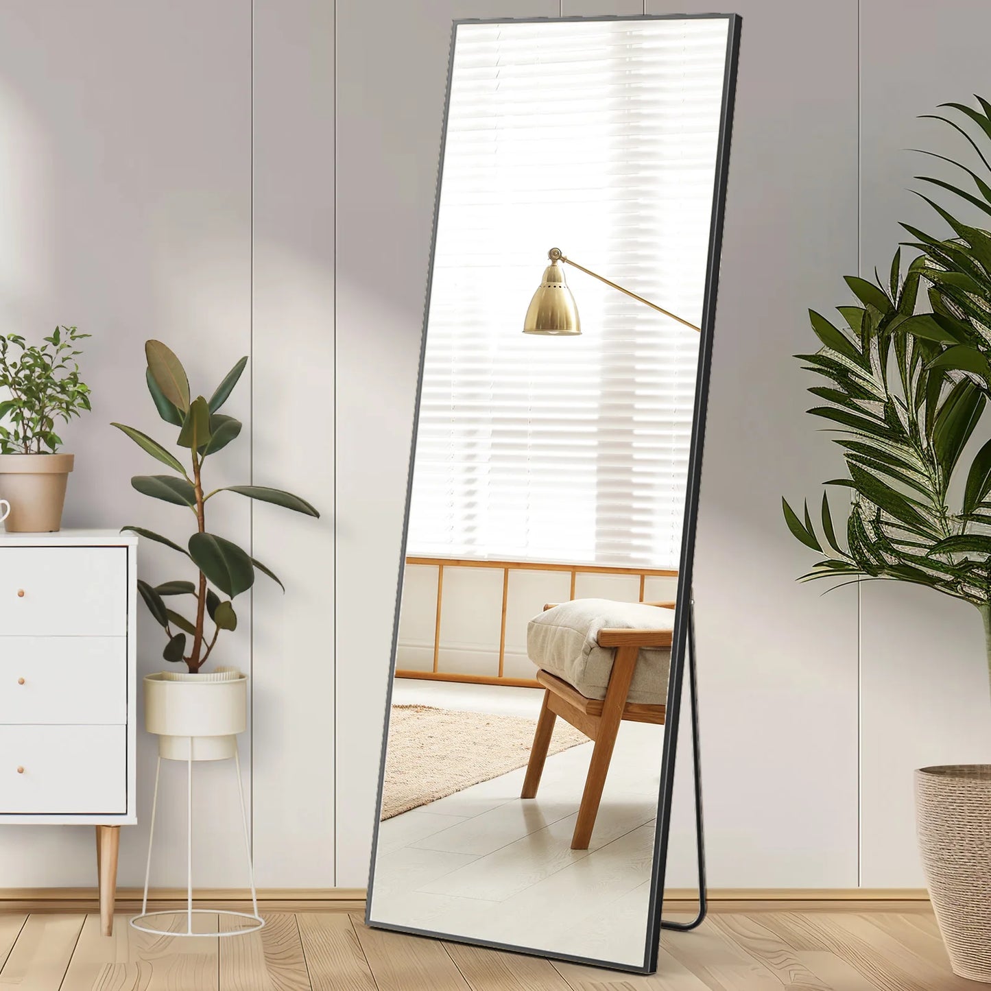 Full Length Arched Right Angle Mirror with Stand Sturdy Aluminum Alloy Frame 59 "x 16"
