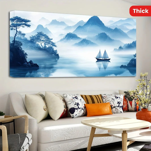 1.5 inch thick pine solid wood frame, traditional Chinese ink painting, Asian art