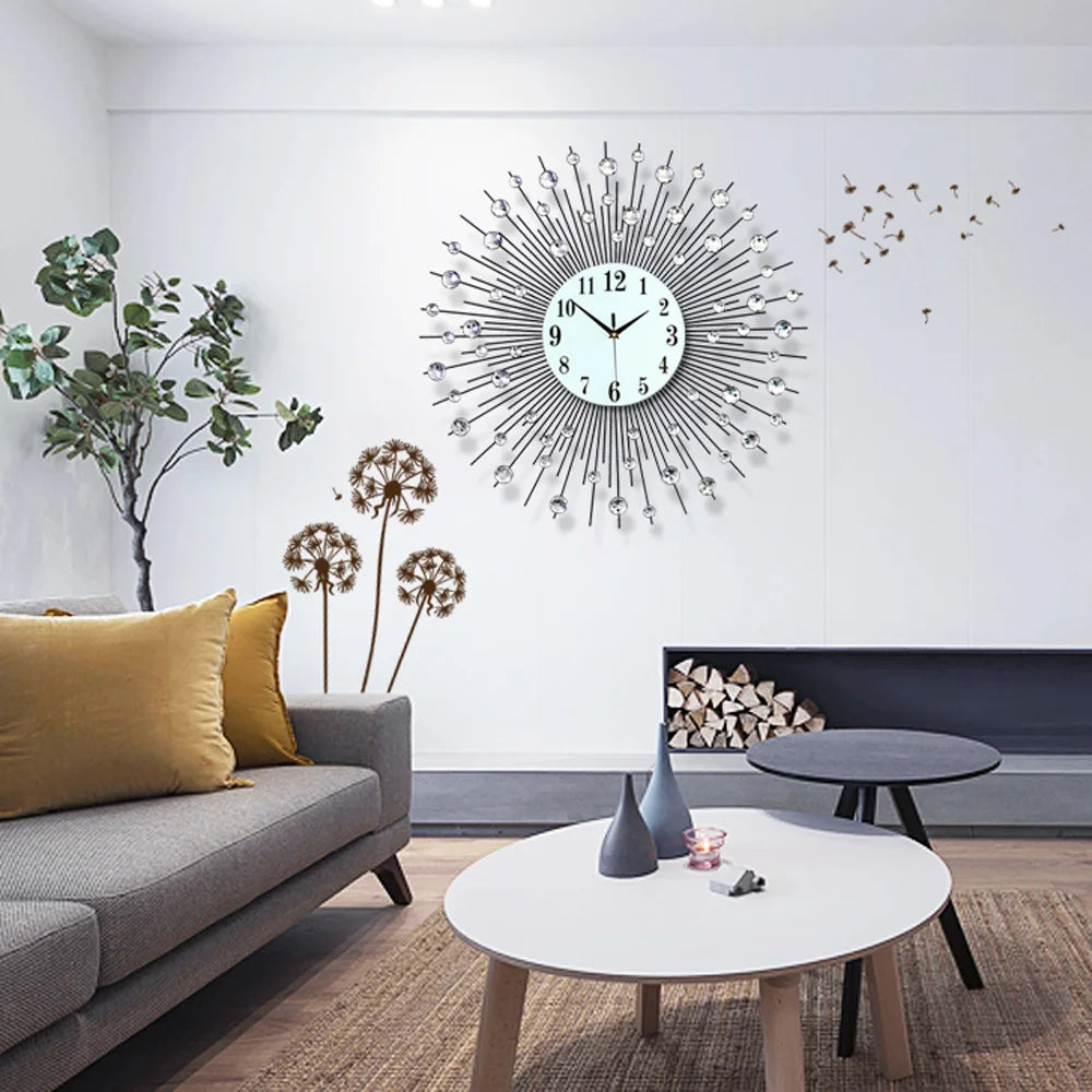 Wall Clock Luxury Wall Clock Diamond Studded Sparkling Bling High Quality Machine Core Metal Clock