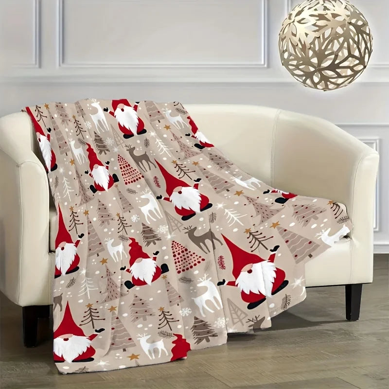 Cozy Christmas Gnome & Reindeer Throw Blanket - Ultra-Soft, Machine Washable
