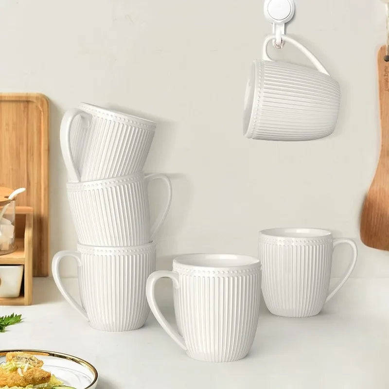 Set of 6, White , Porcelain, Easy to Grip Mug Sets