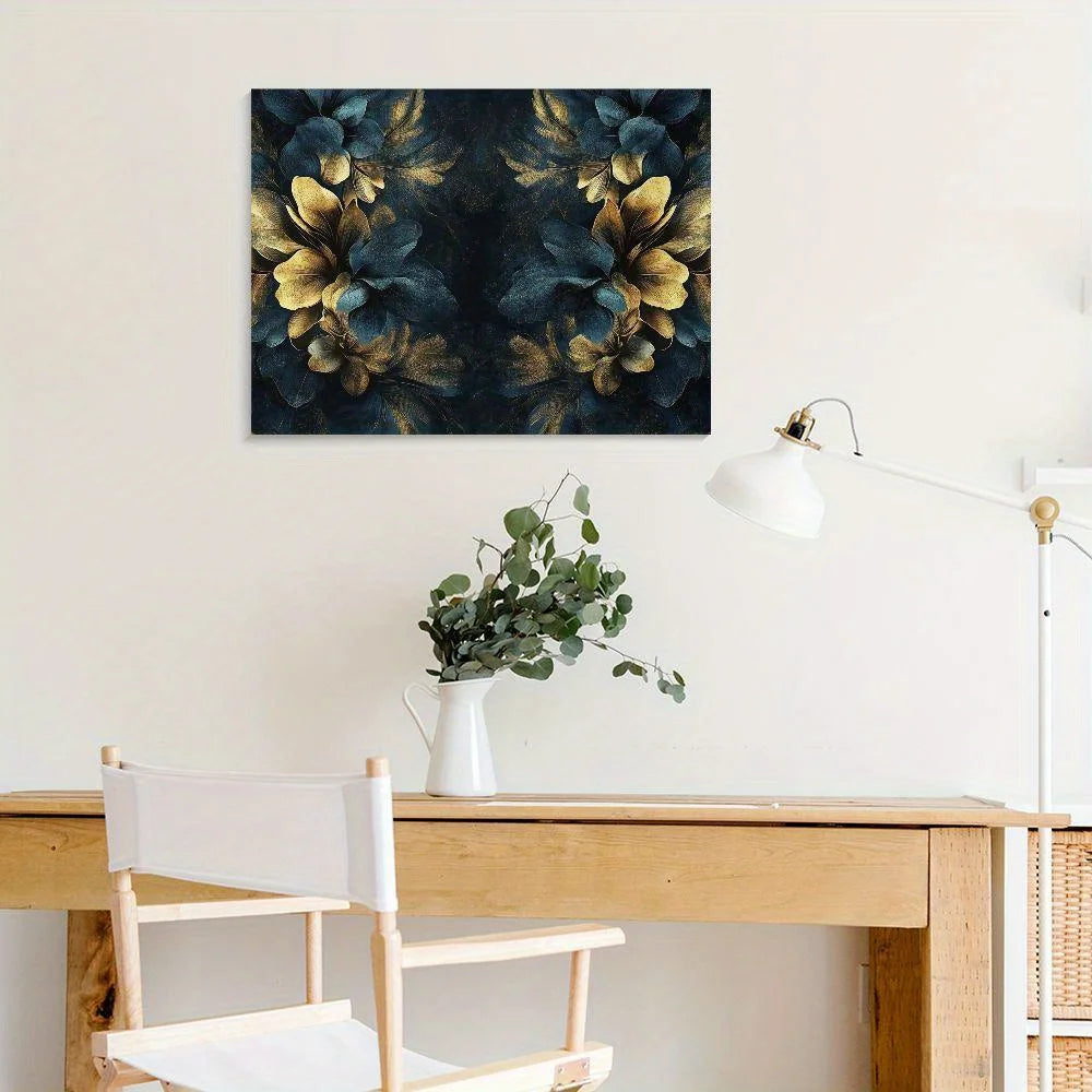 Luxury Gold Wall Art Dark Floral Canvas Painting on Black Background Decoration