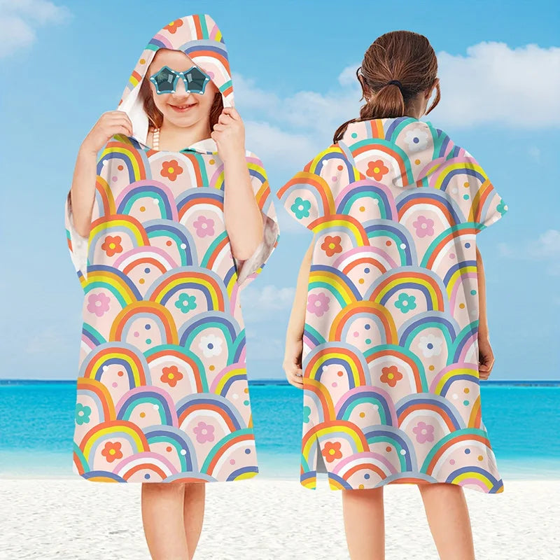 Hooded Kids Beach Towels Toddler Bath Towel Girls Boys Swim Cover-ups  Soft Microfiber Poncho