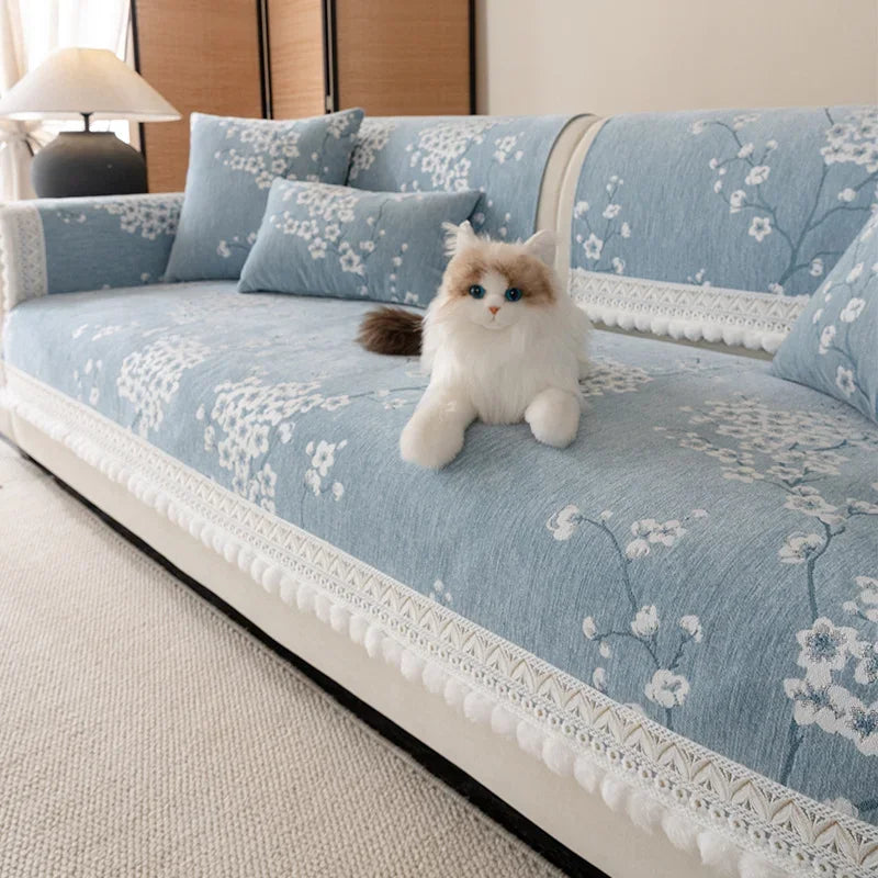 Chenille Flowers Sofa Cover All Season Non-slip Couch Protector