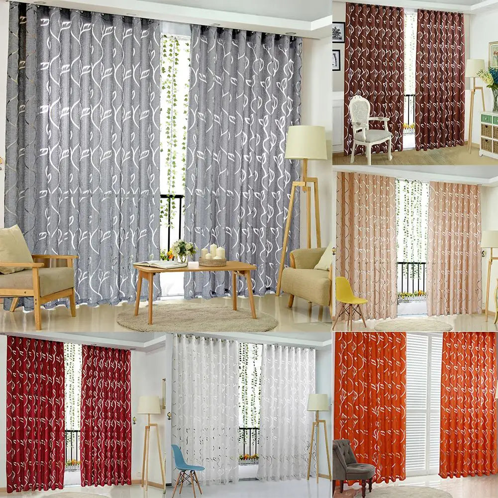 Vine Leaves Tulle Drape Panel Sheer Valances Semi Blackout Curtain Tulle Sheer Curtains