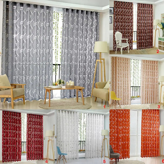 Vine Leaves Tulle Drape Panel Sheer Valances Semi Blackout Curtain Tulle Sheer Curtains