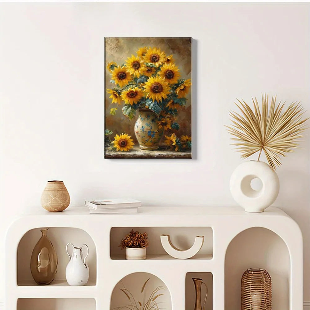 An Art Deco sunflower canvas print - waterproof wooden poster frame