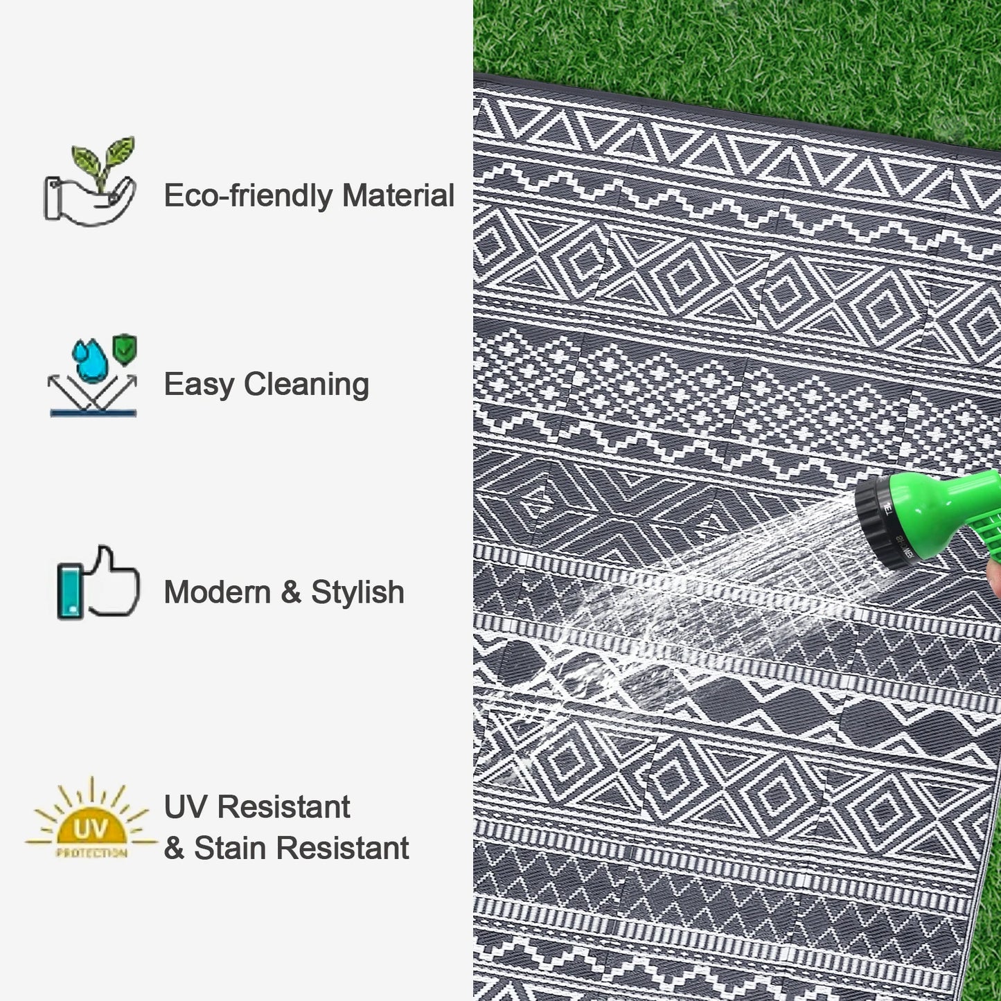 Outdoor Rug 5x8 Waterproof Reversible Patio Rug Boho  Rug for Porch Balcony Backyard Picnic