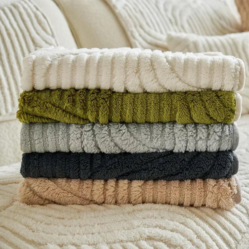 1PC Wave Striped Sofa Cover Solid Color Thicken Plush Non-slip Couch Slipcovers
