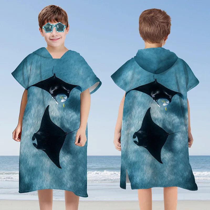 Hooded Kids Beach Towels Toddler Bath Towel Girls Boys Swim Cover-ups  Soft Microfiber Poncho