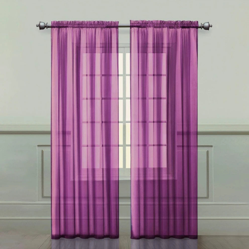 2pcs Sheer Voile Curtain, Colorful Tulle Panel  Easy Fit Rod Pocket