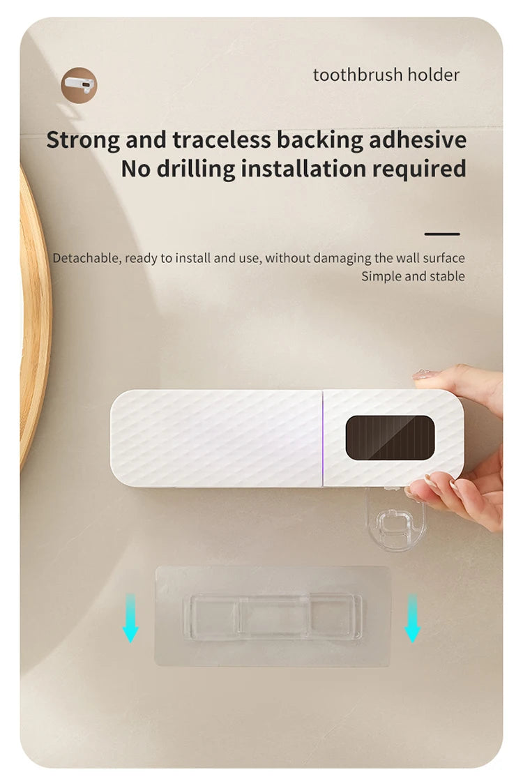 1 smart toothbrush rack wall mounted 3-slot toothbrush intelligent drying rack, toothpaste dispenser